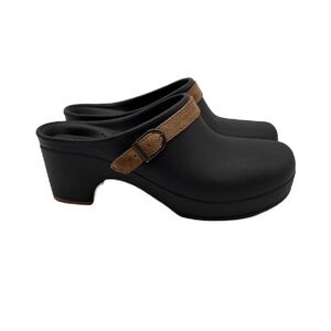 Crocs Sarah Mule Espresso Brown Heeled Slip On Open Back Shoes